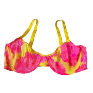 FRENCH JENNY VTG 90s Sheer Rose Floral Mesh Underwire Bra Yellow Pink‎ 34C